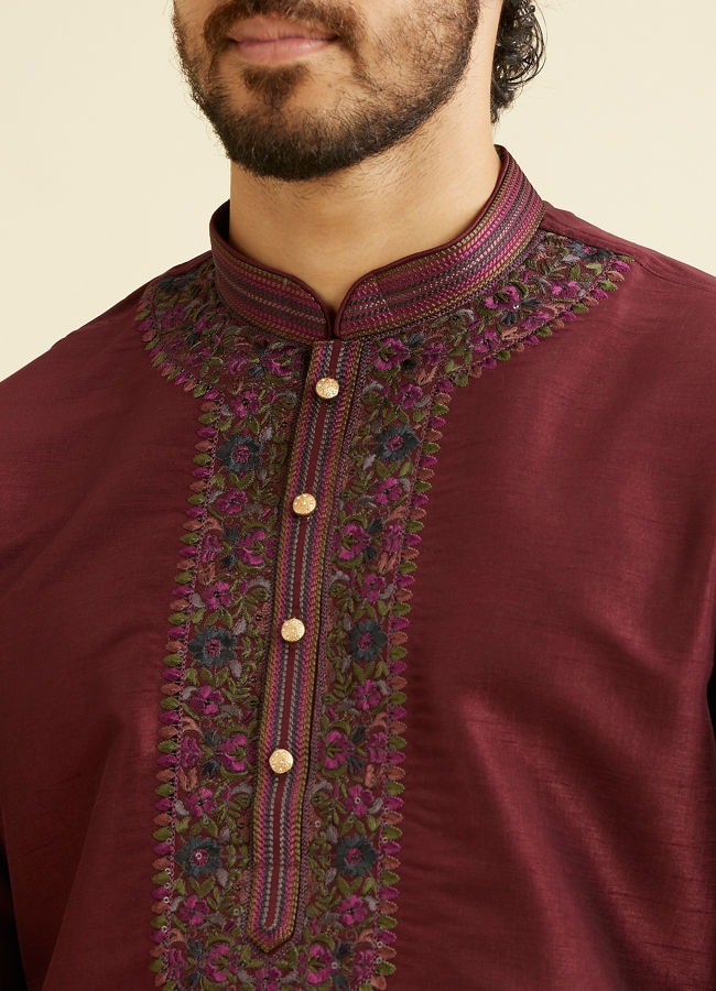 alt message - Manyavar Men Wine Kurta Pajama Extravaganza image number 1