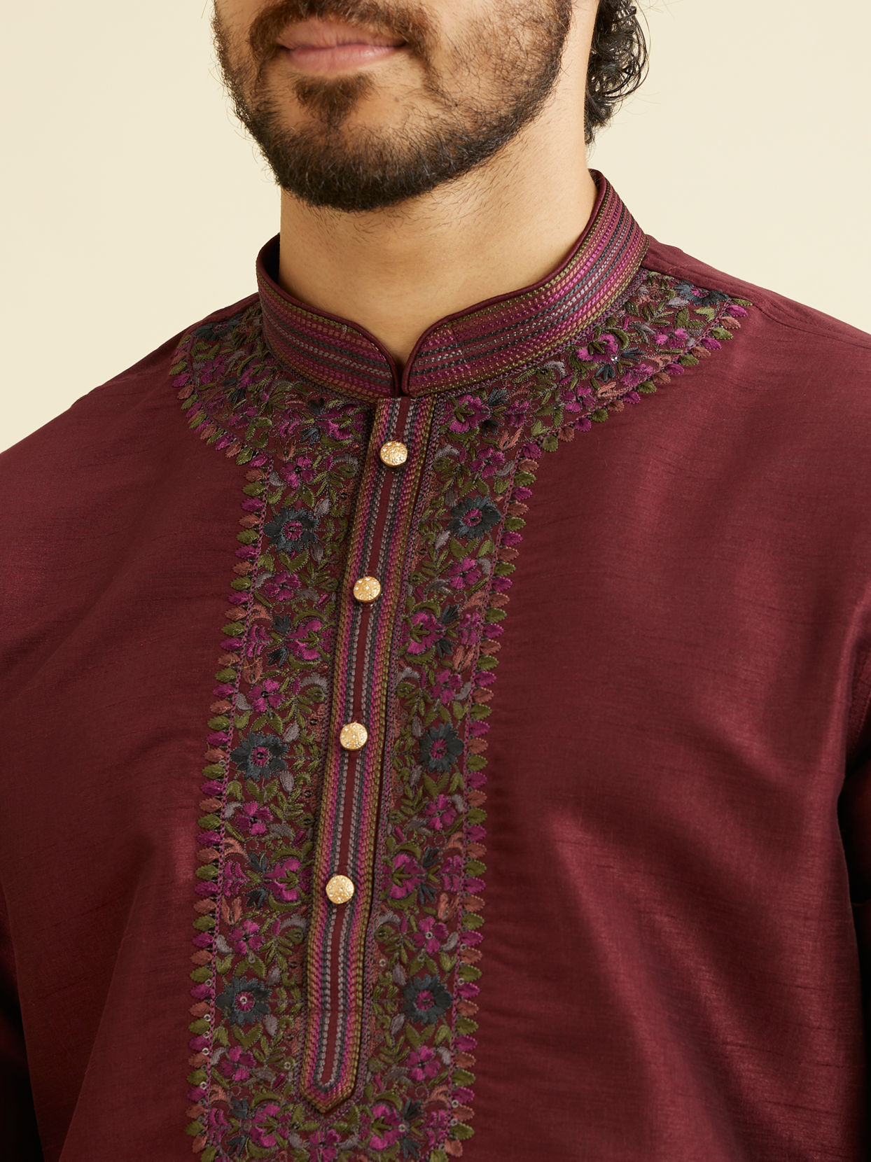 alt message - Manyavar Men Wine Kurta Pajama Extravaganza image number 1