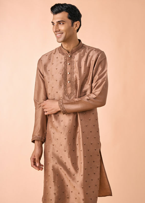 Manyavar Men Elegant Brown Kurta and Churidar