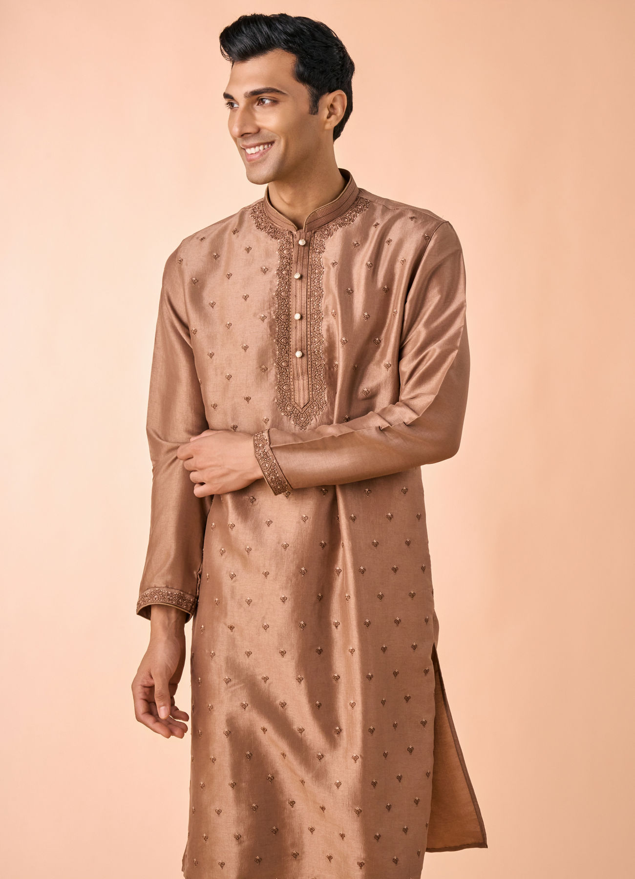 Manyavar Men Elegant Brown Kurta and Churidar