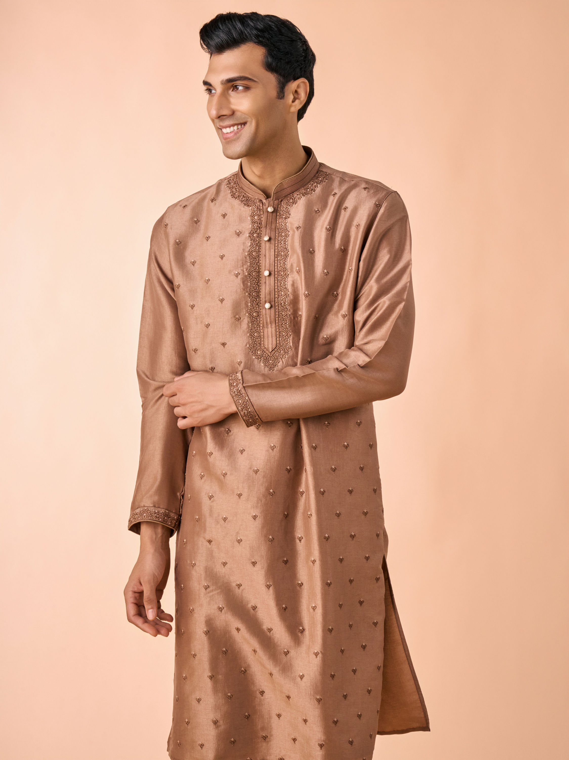 Manyavar Men Elegant Brown Kurta and Churidar