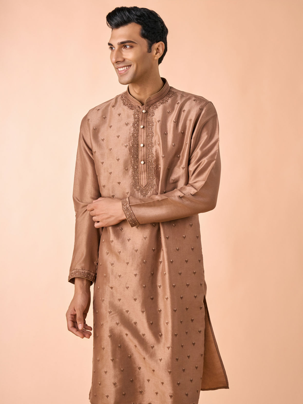 Manyavar Men Elegant Brown Kurta and Churidar