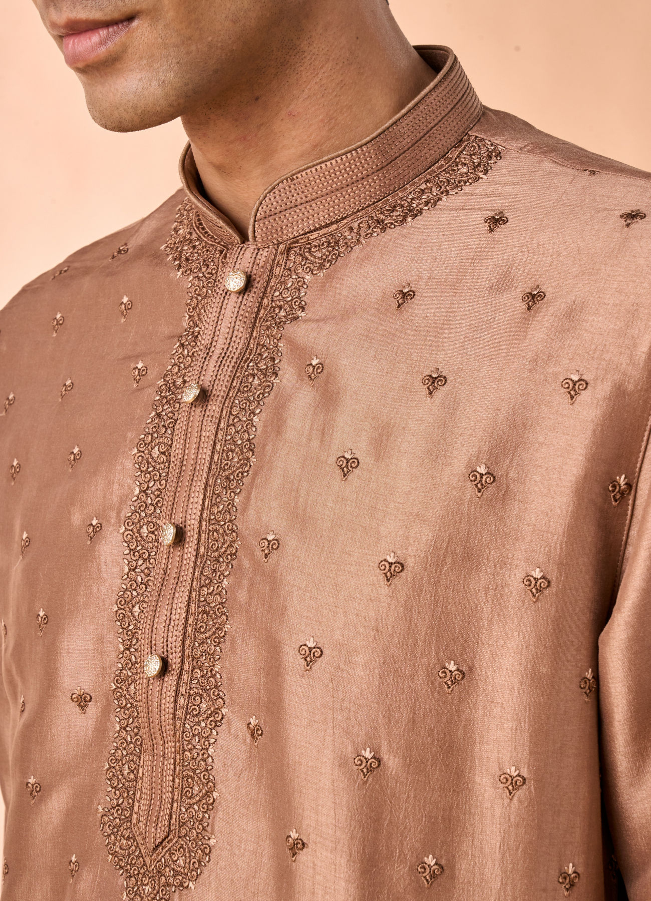 Manyavar Men Elegant Brown Kurta and Churidar