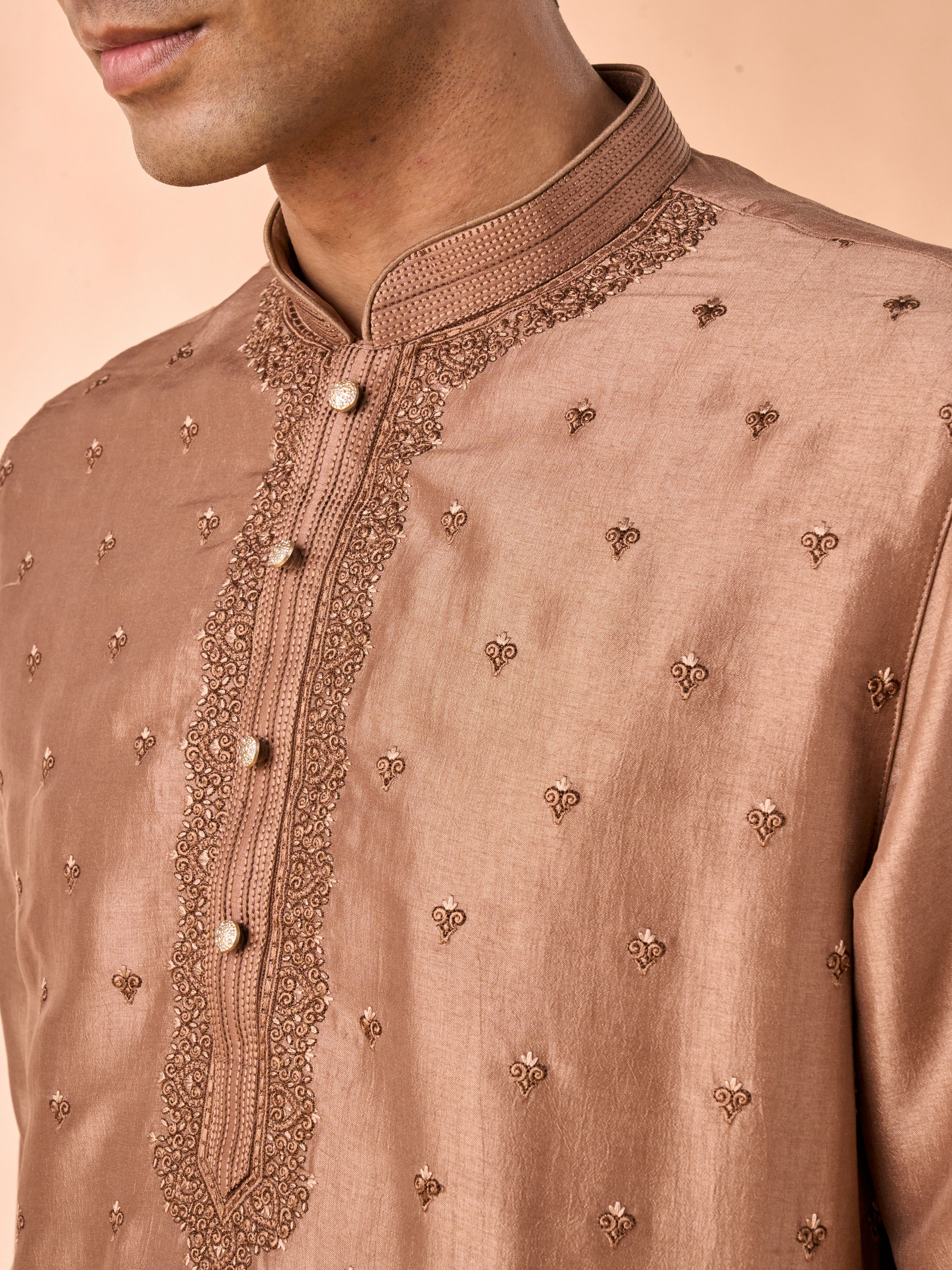 Manyavar Men Elegant Brown Kurta and Churidar