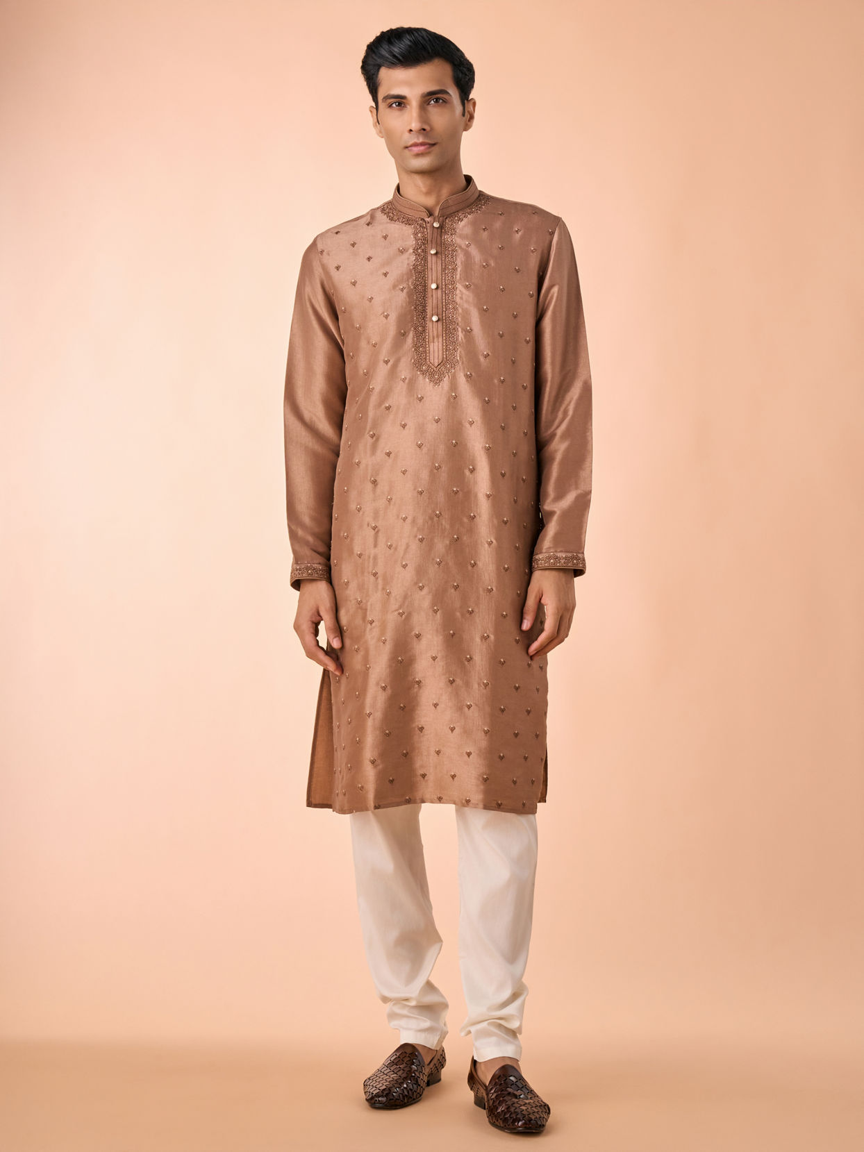 Manyavar Men Elegant Brown Kurta and Churidar