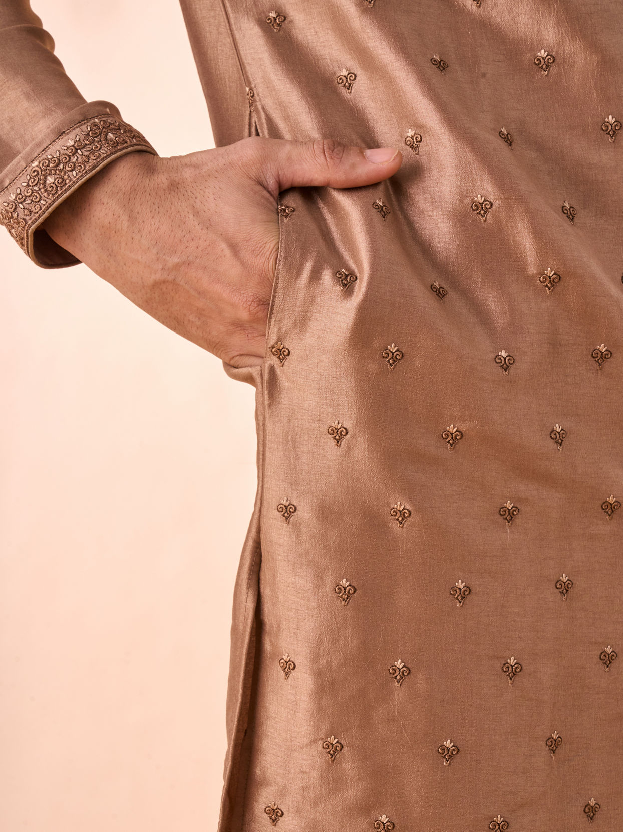 Manyavar Men Elegant Brown Kurta and Churidar