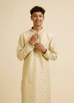 Manyavar Men Beige Buta Embroidered Kurta Set