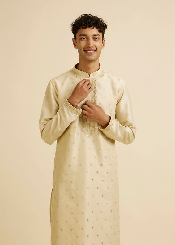 Manyavar Men Beige Buta Embroidered Kurta Set