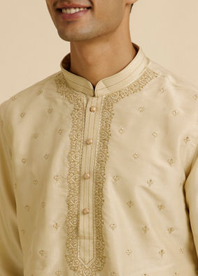 Manyavar Men Beige Buta Embroidered Kurta Set image number 1