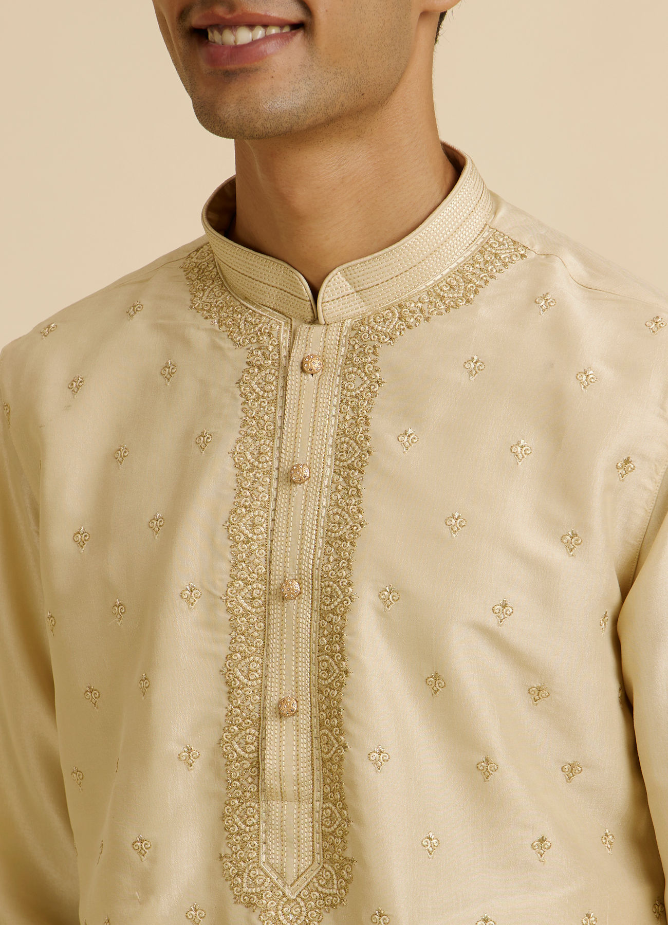Manyavar Men Beige Buta Embroidered Kurta Set