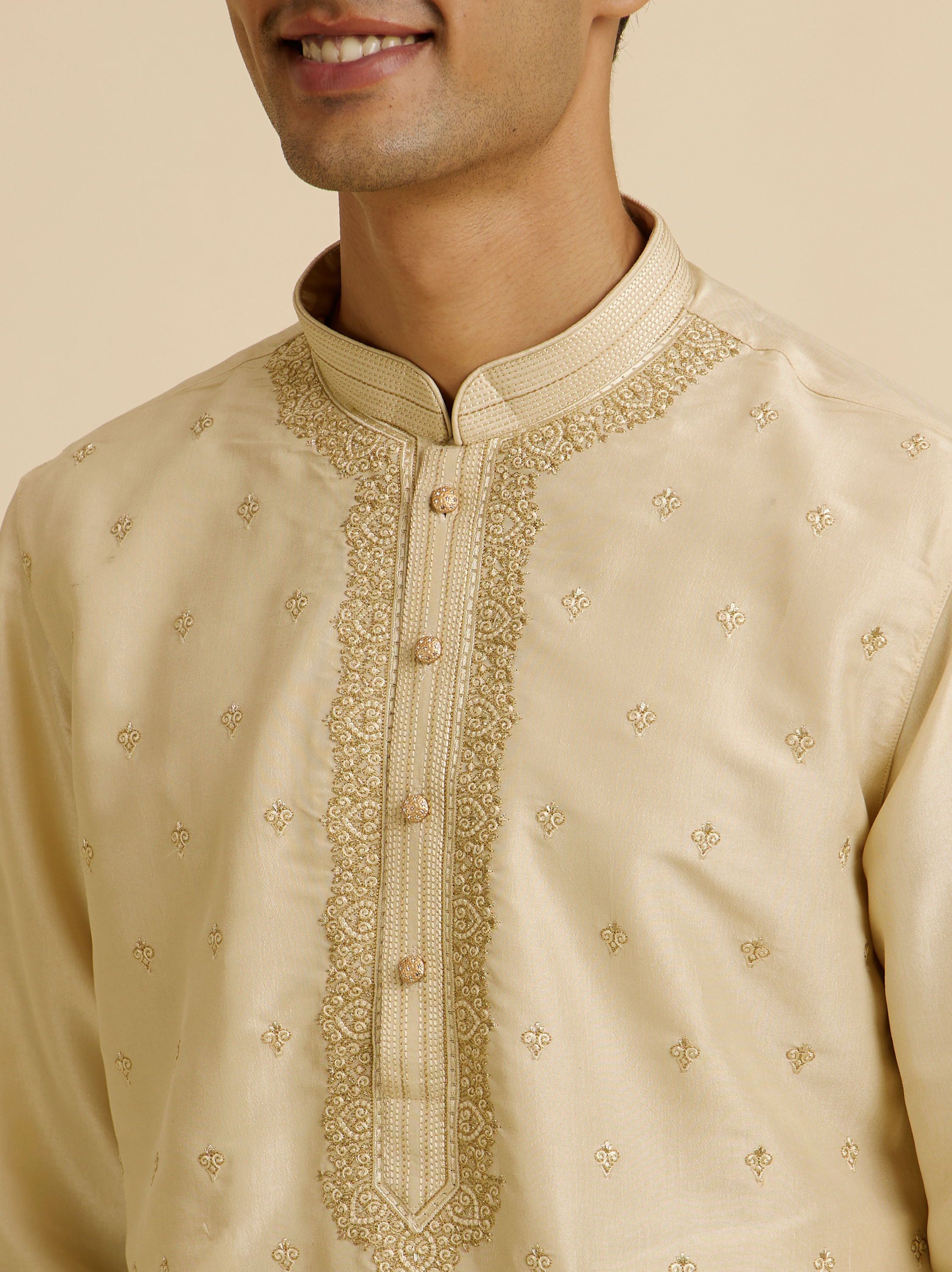 Manyavar Men Beige Buta Embroidered Kurta Set