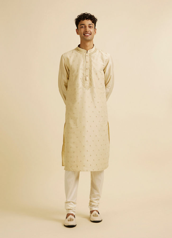 Manyavar Men Beige Buta Embroidered Kurta Set