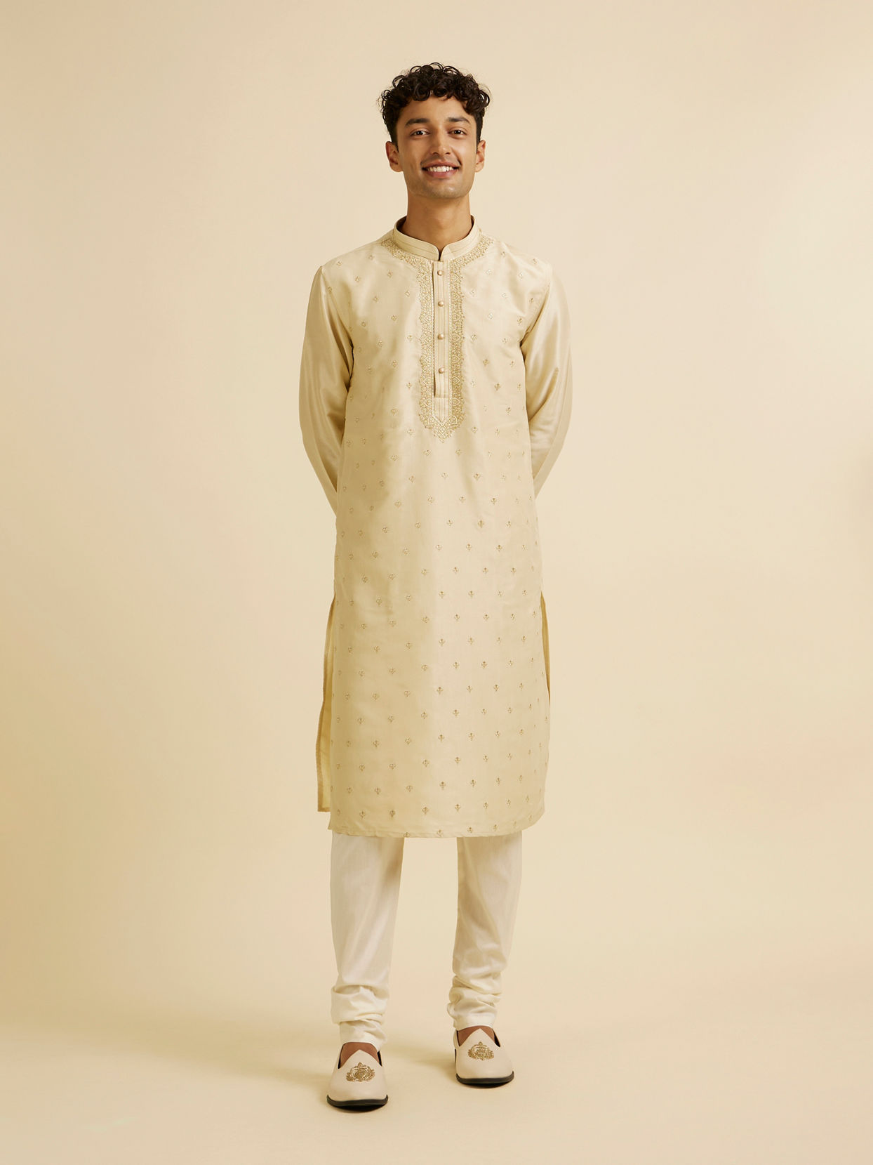 Manyavar Men Beige Buta Embroidered Kurta Set image number 2