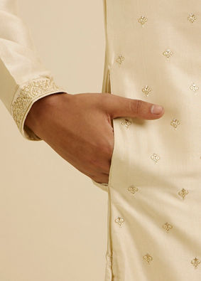 Manyavar Men Beige Buta Embroidered Kurta Set image number 3