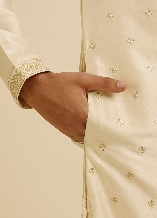 Manyavar Men Beige Buta Embroidered Kurta Set image number 3