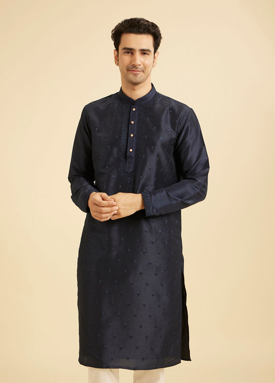 Manyavar Men Regal Dark Blue Kurta Pajama Set