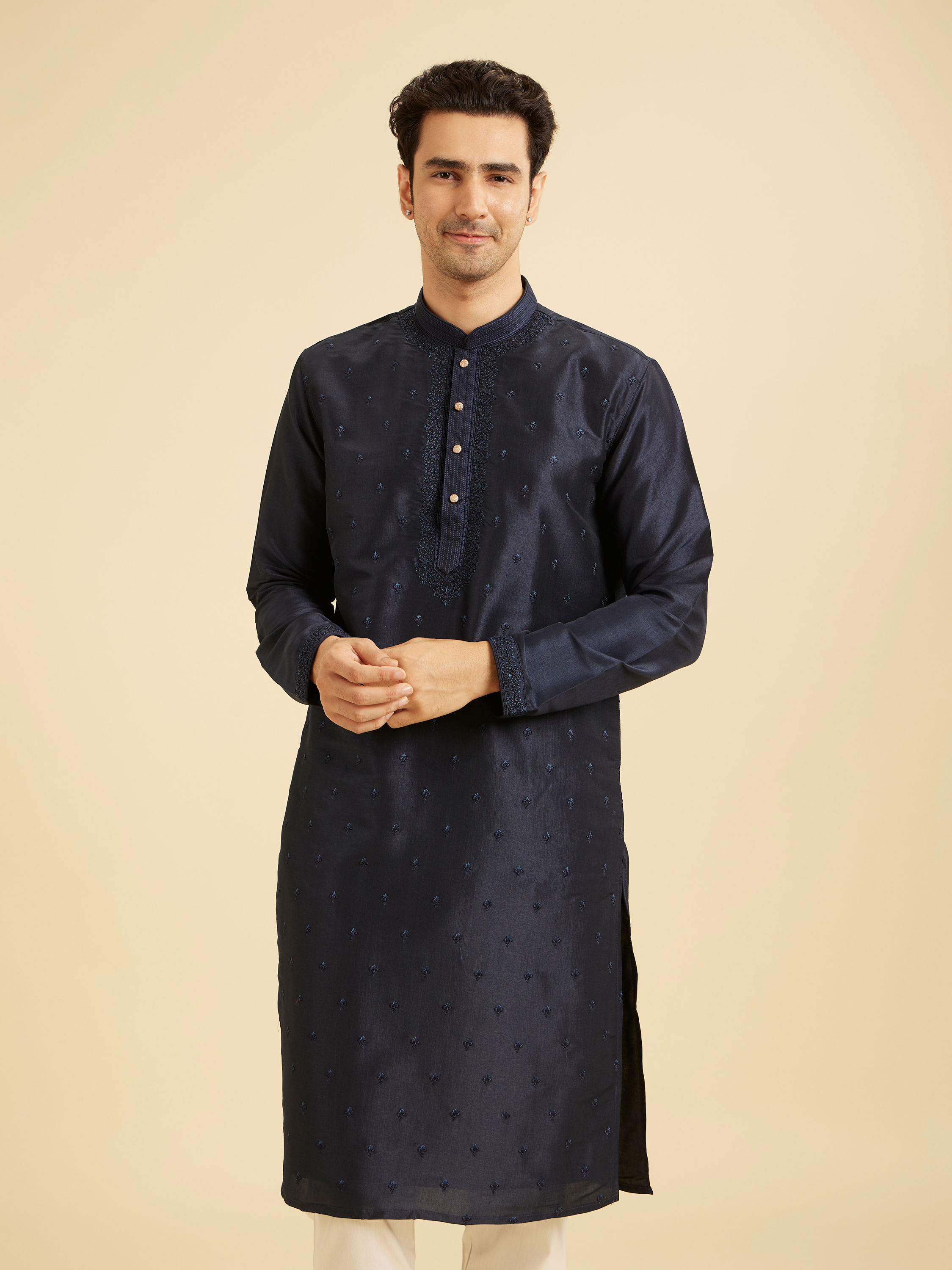 Manyavar Men Regal Dark Blue Kurta Pajama Set