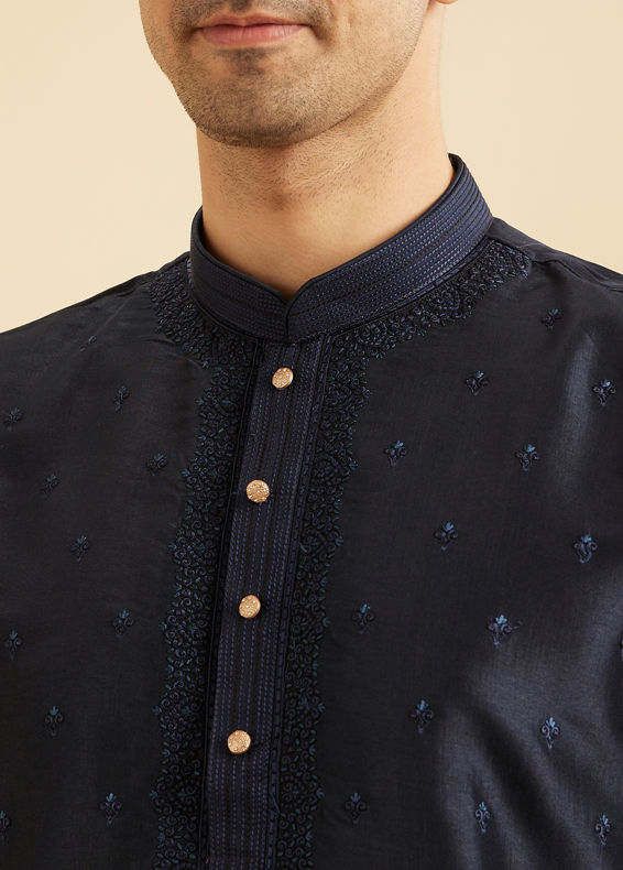 Manyavar Men Regal Dark Blue Kurta Pajama Set