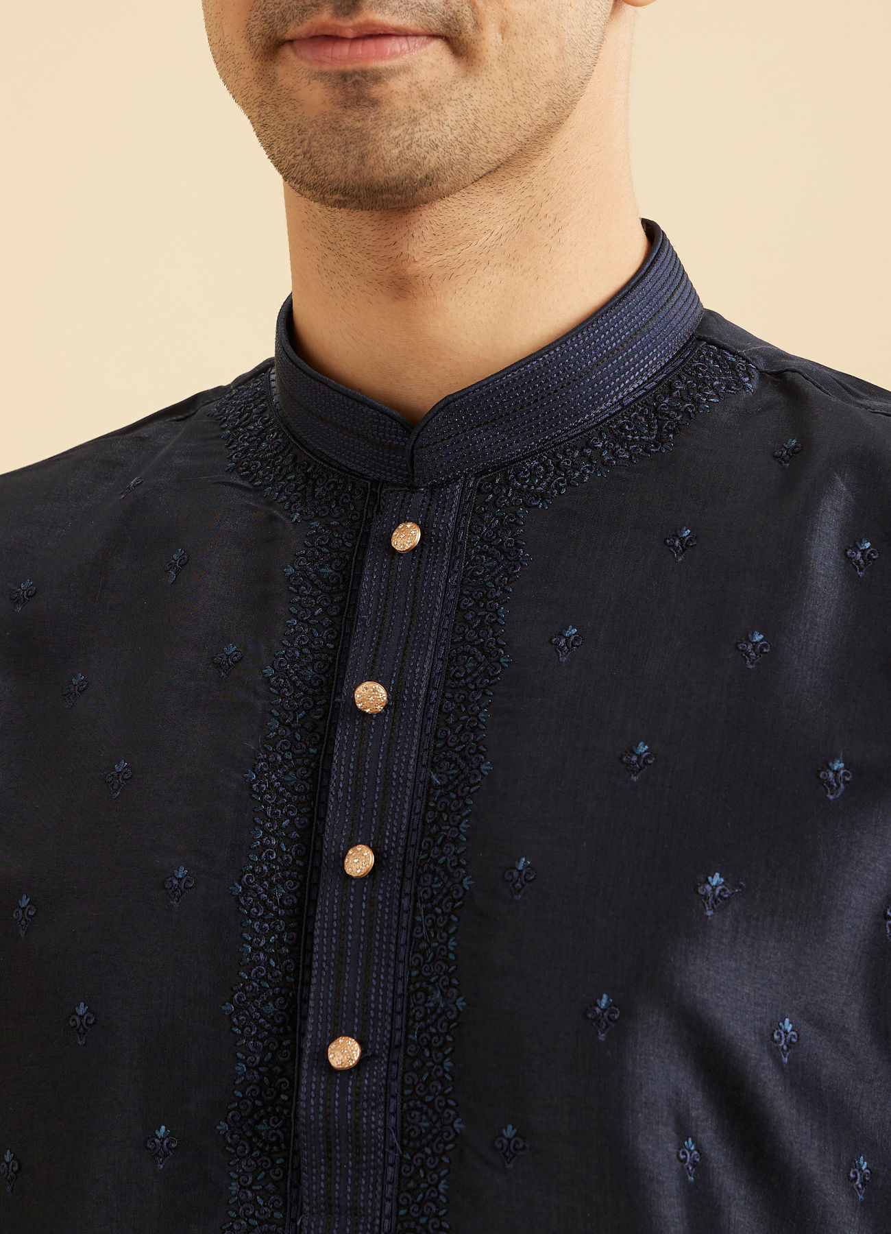 Manyavar Men Regal Dark Blue Kurta Pajama Set
