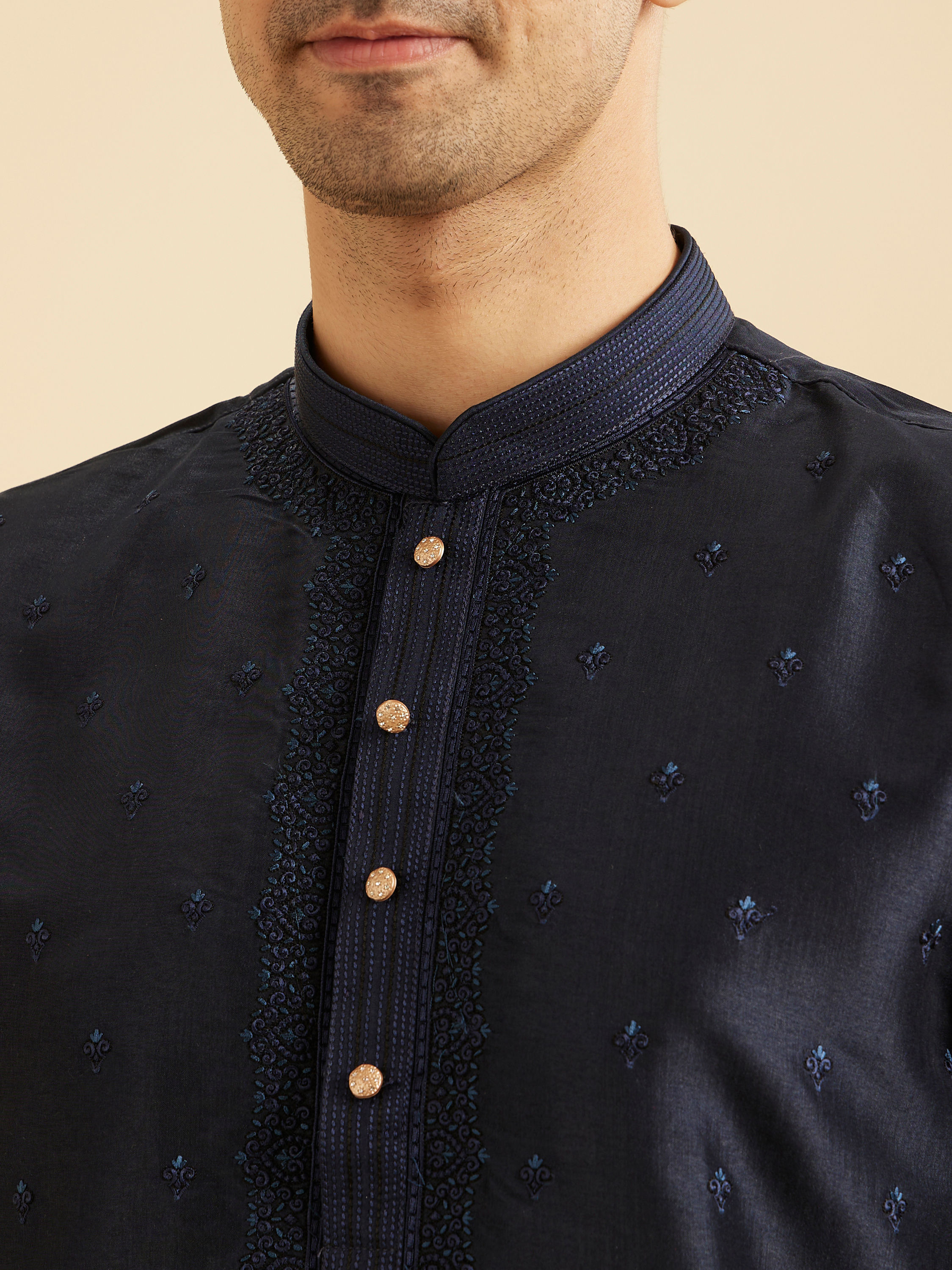 Manyavar Men Regal Dark Blue Kurta Pajama Set