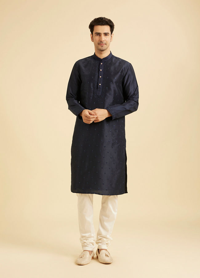 Manyavar Men Regal Dark Blue Kurta Pajama Set