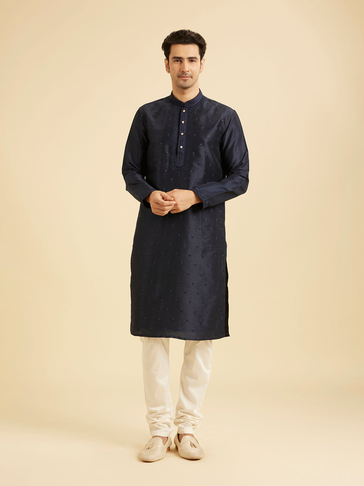 Manyavar Men Regal Dark Blue Kurta Pajama Set