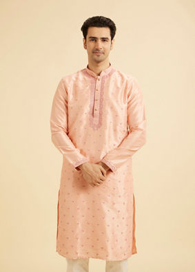 Manyavar Men Peach Elegance Kurta Pajama