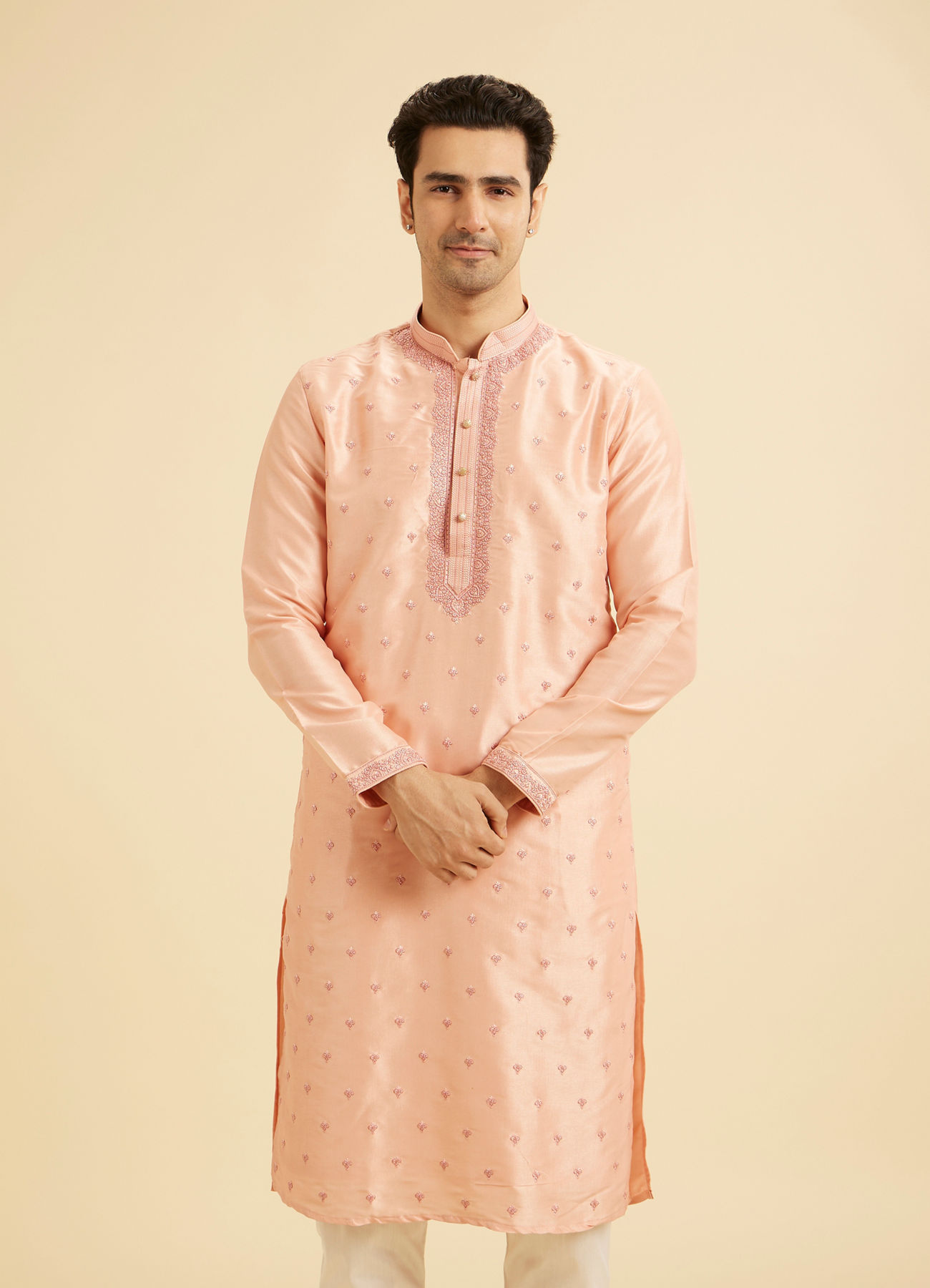Manyavar Men Peach Elegance Kurta Pajama