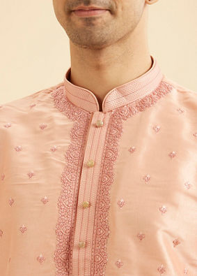 Manyavar Men Peach Elegance Kurta Pajama