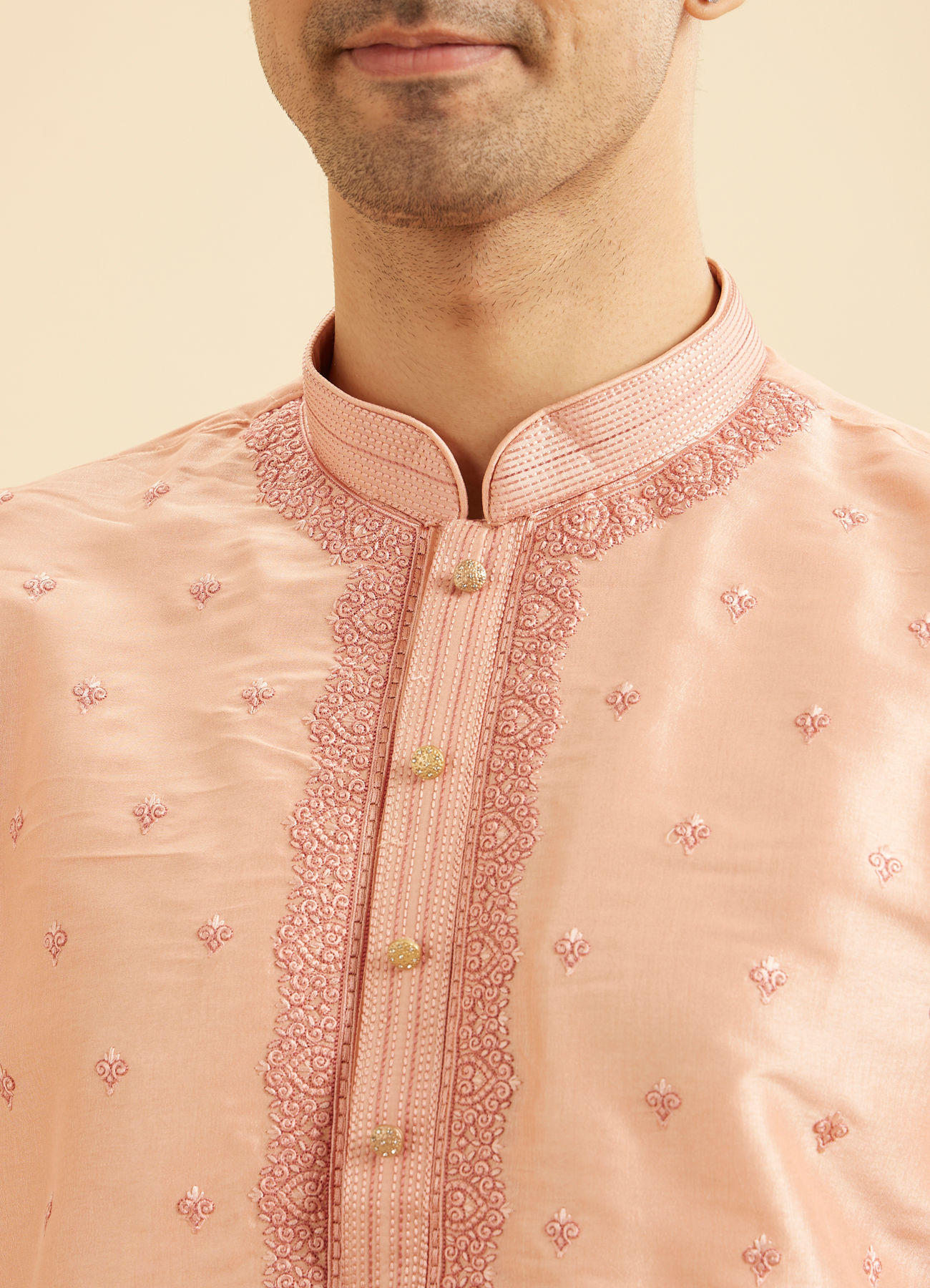 Manyavar Men Peach Elegance Kurta Pajama
