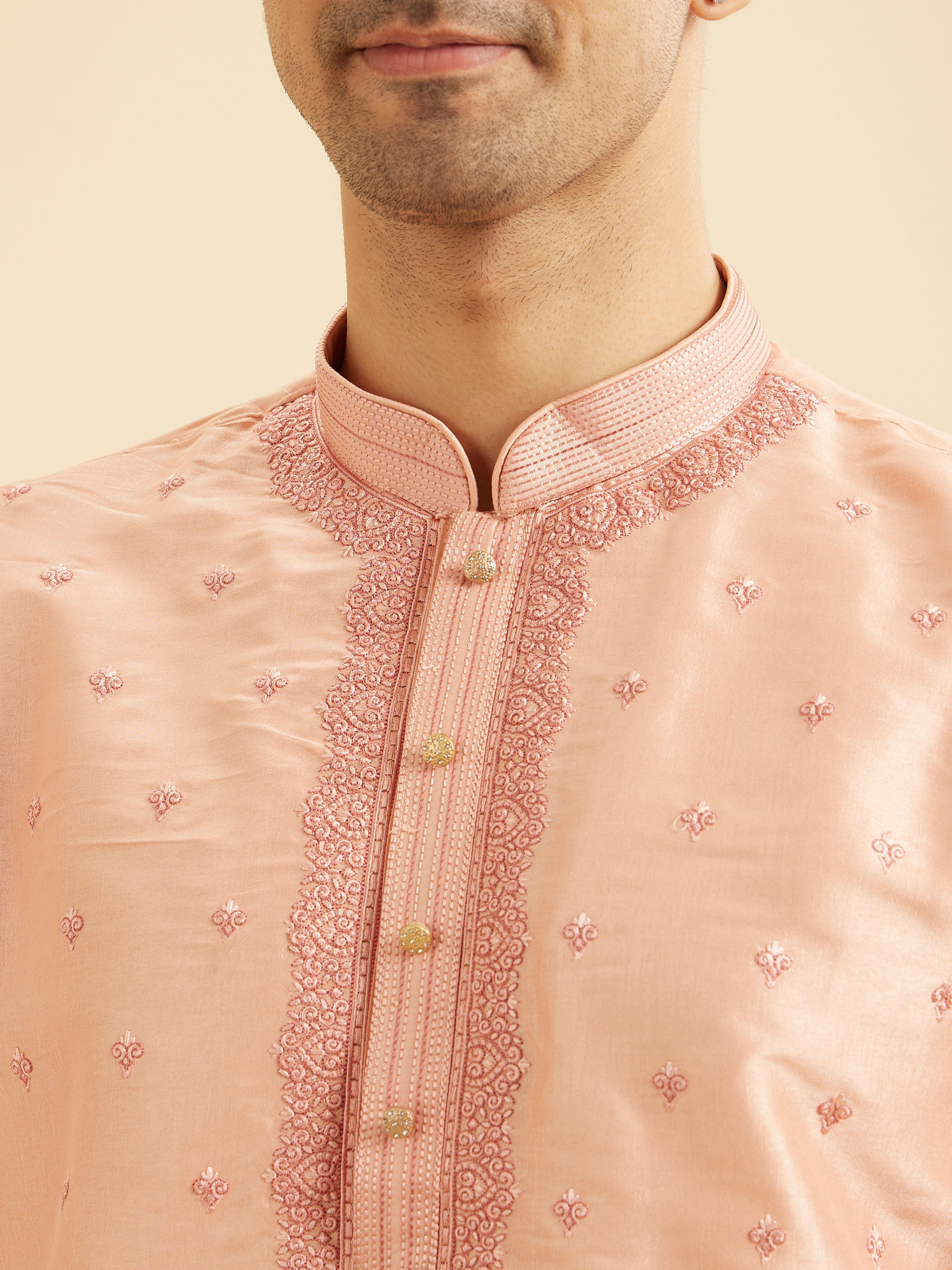 Manyavar Men Peach Elegance Kurta Pajama