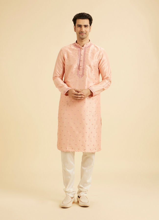 Manyavar Men Peach Elegance Kurta Pajama
