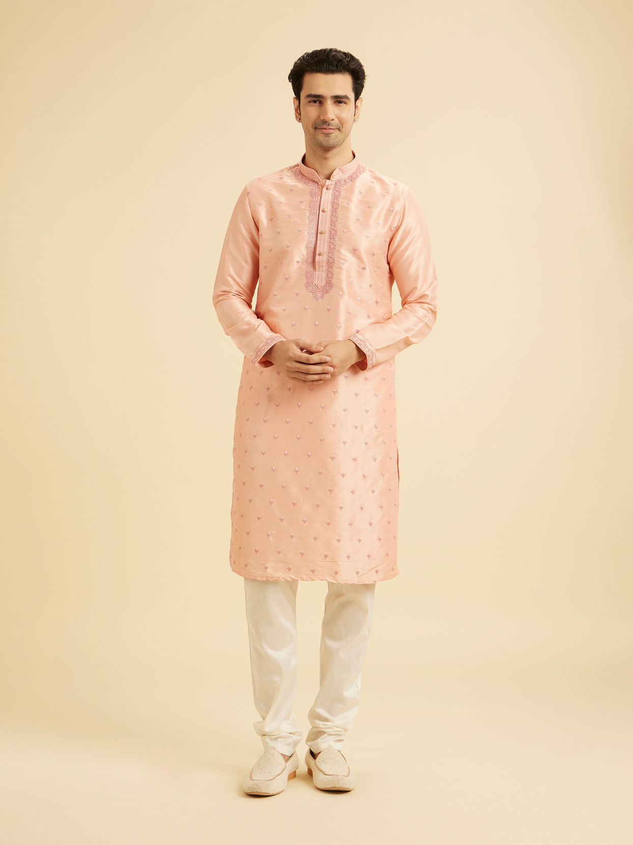 Manyavar Men Peach Elegance Kurta Pajama