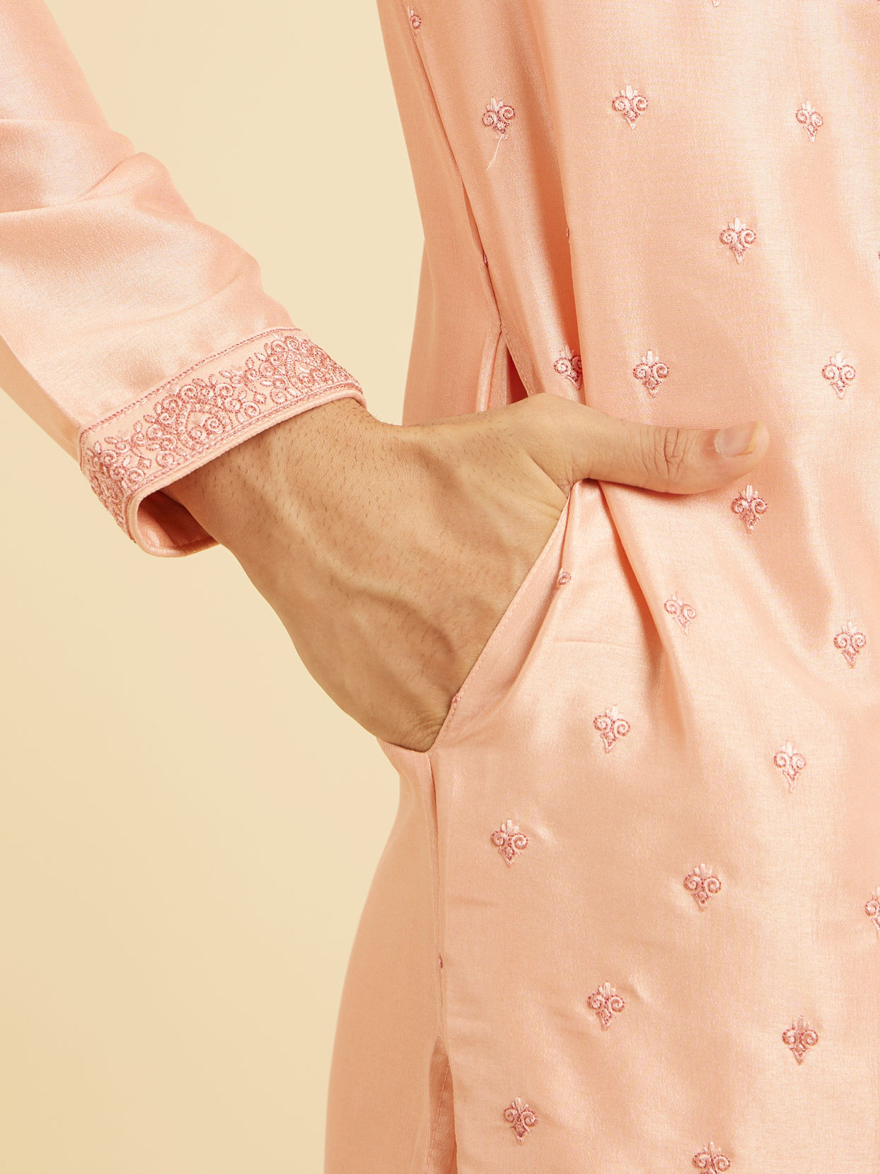 Manyavar Men Peach Elegance Kurta Pajama