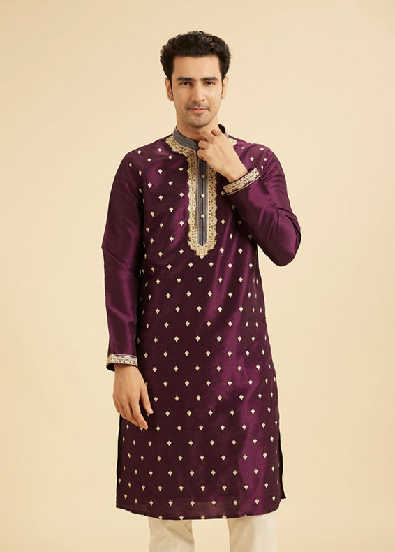 Manyavar Men Wine Elegance Kurta Pajama