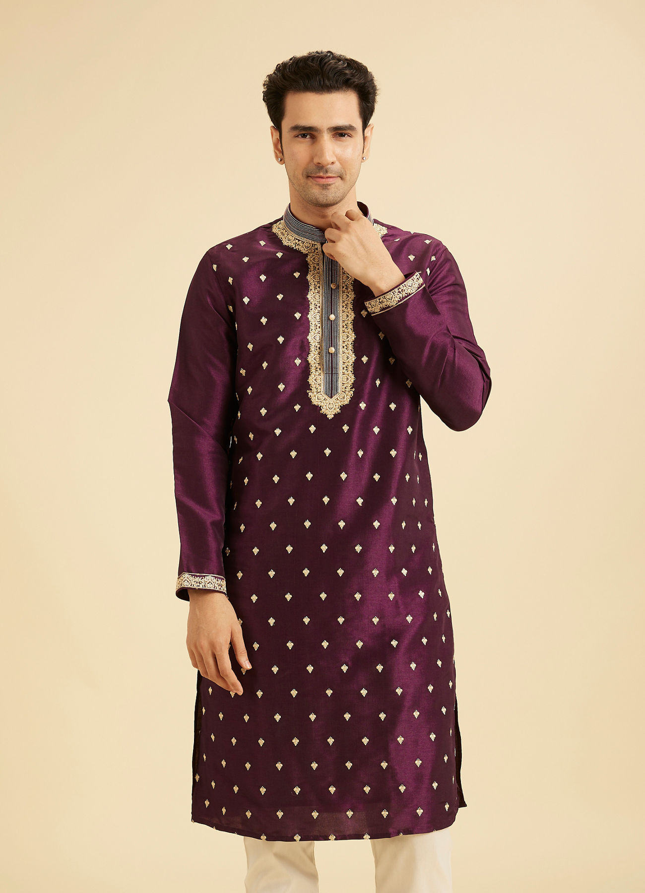 Manyavar Men Wine Elegance Kurta Pajama