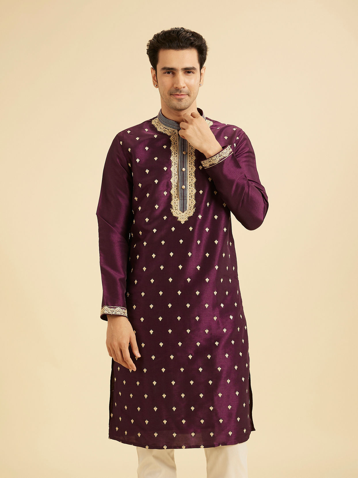 Manyavar Men Wine Elegance Kurta Pajama
