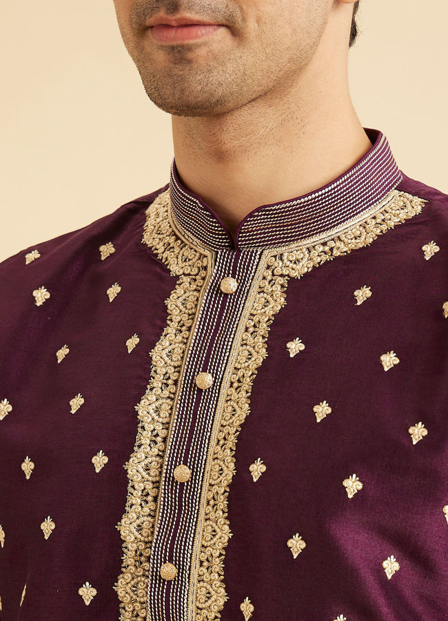 Manyavar Men Wine Elegance Kurta Pajama