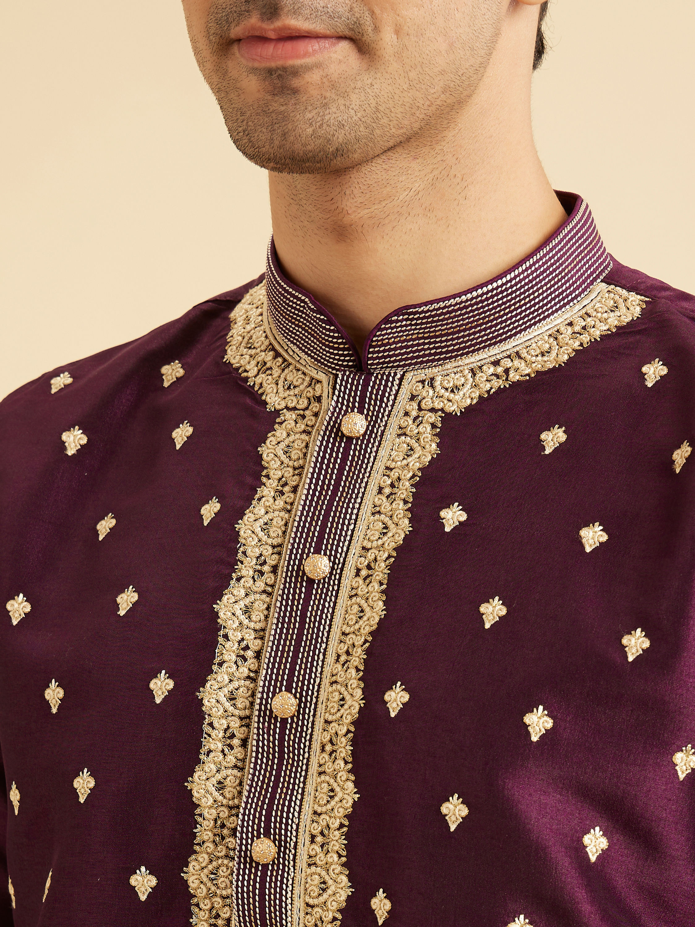 Manyavar Men Wine Elegance Kurta Pajama