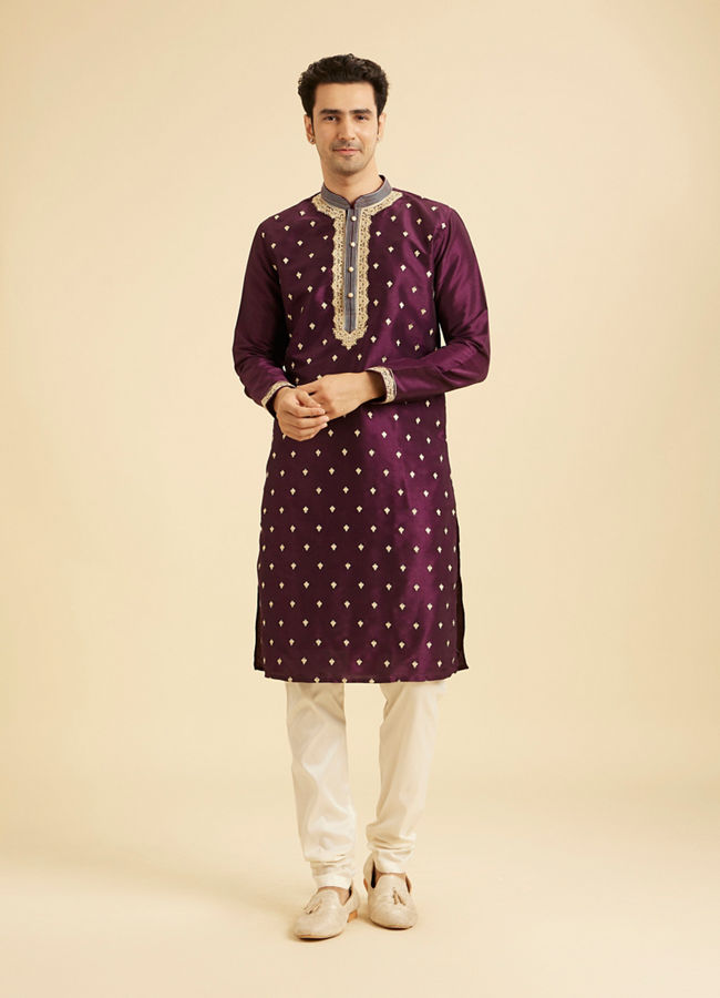Manyavar Men Wine Elegance Kurta Pajama