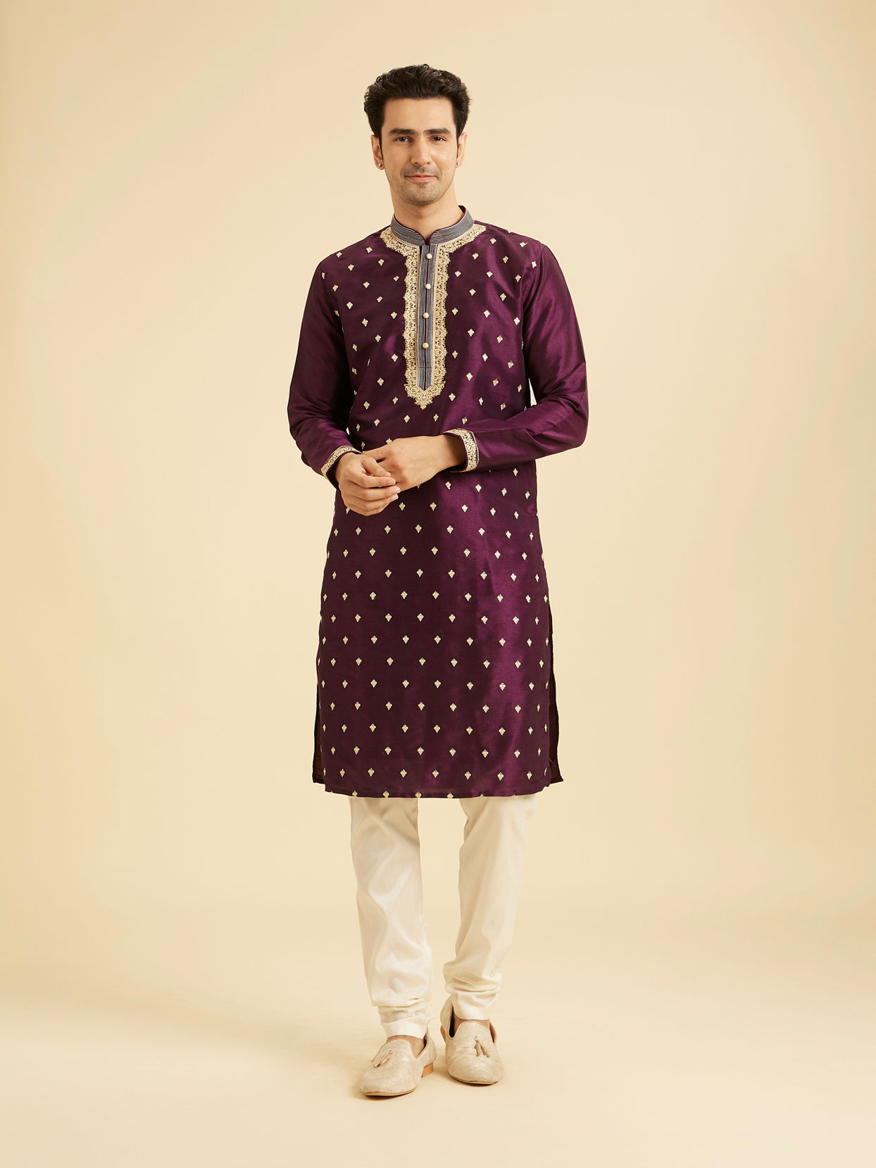 Manyavar Men Wine Elegance Kurta Pajama