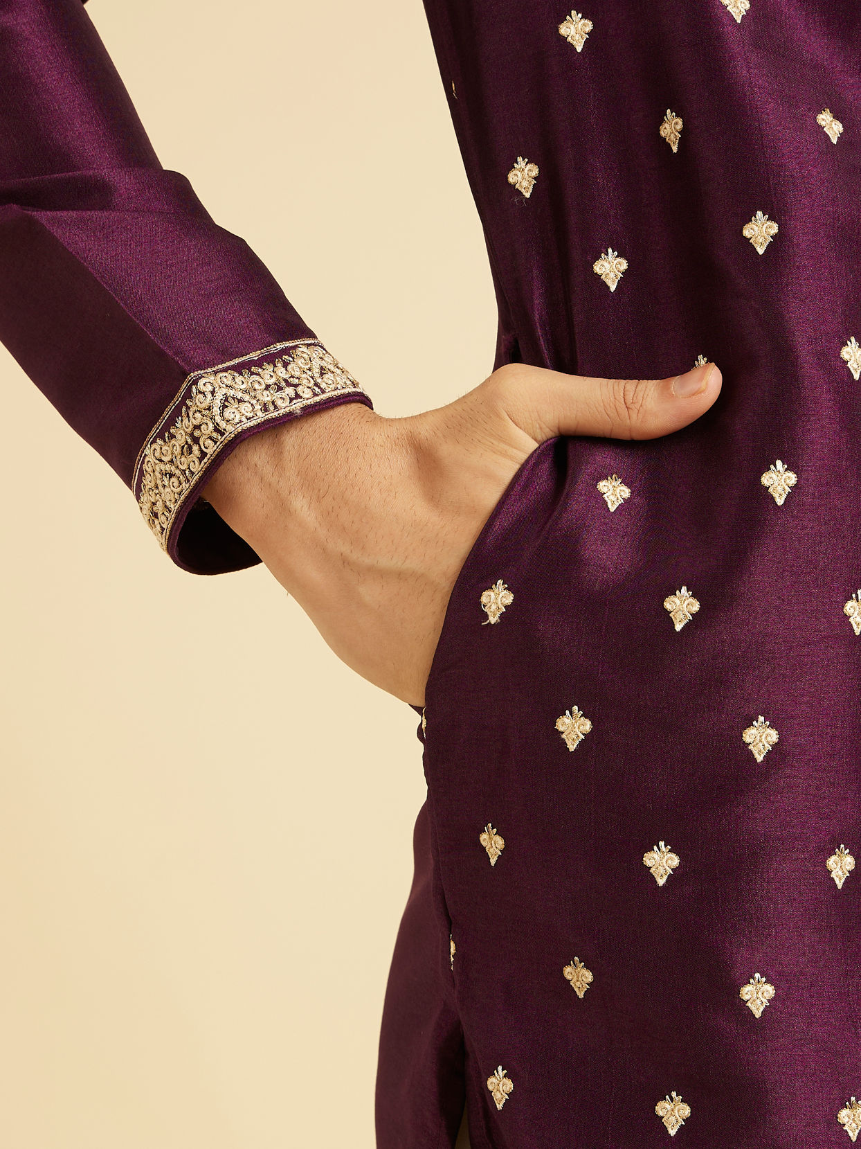 Manyavar Men Wine Elegance Kurta Pajama