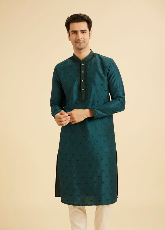 Manyavar Men Teal Green Elegant Kurta Pajama