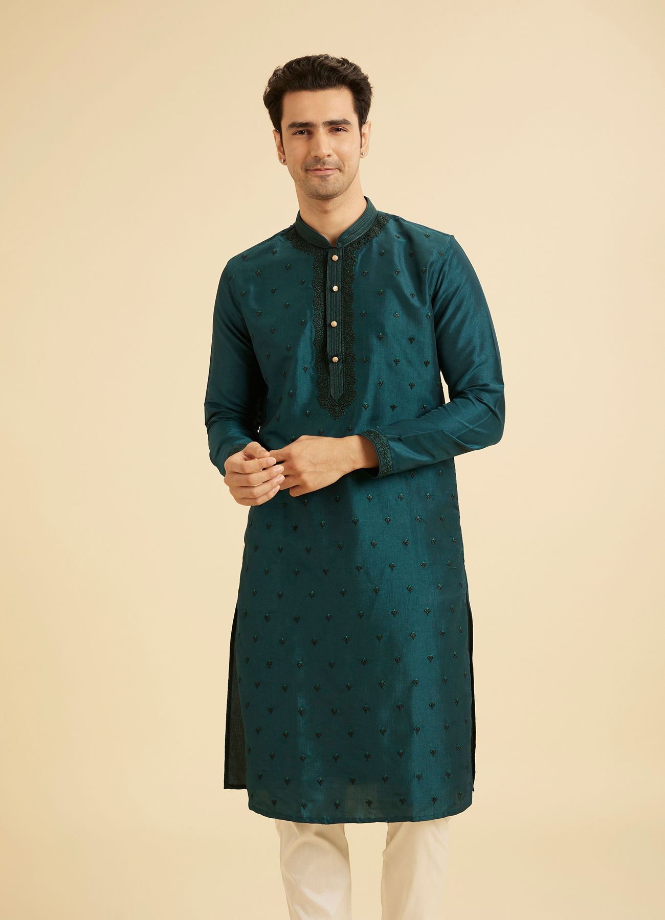 Manyavar Men Teal Green Elegant Kurta Pajama