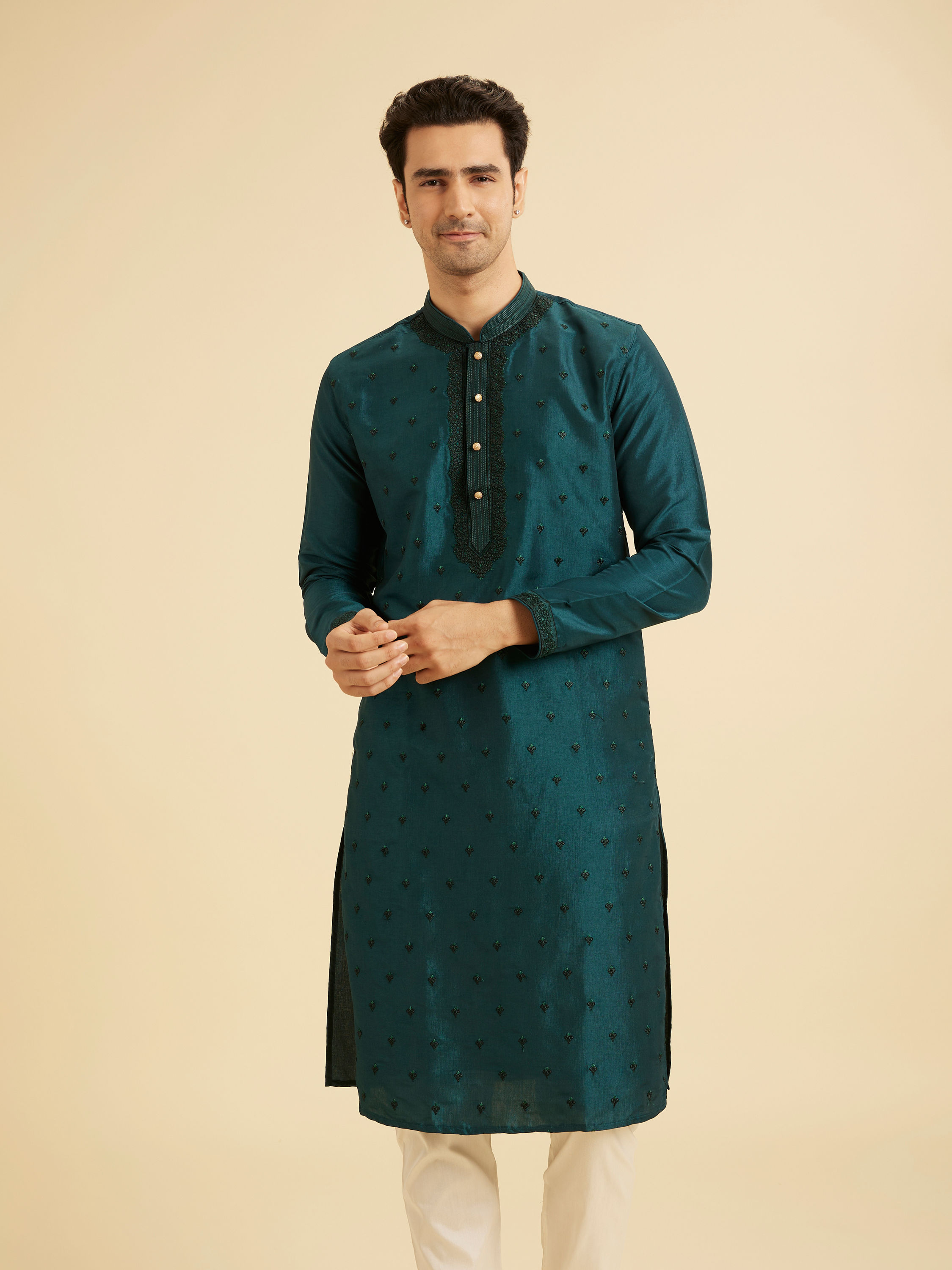 Manyavar Men Teal Green Elegant Kurta Pajama