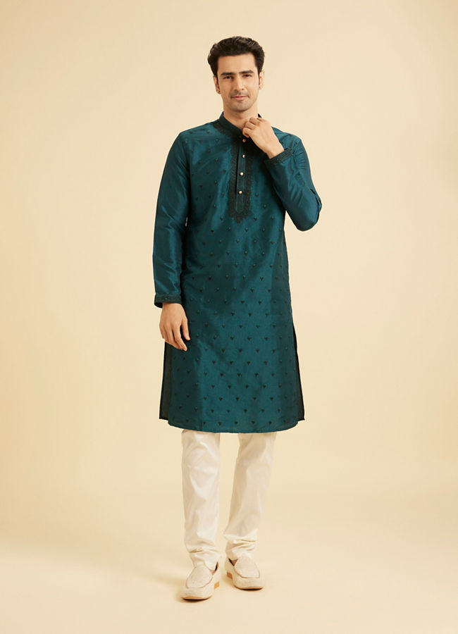 Manyavar Men Teal Green Elegant Kurta Pajama