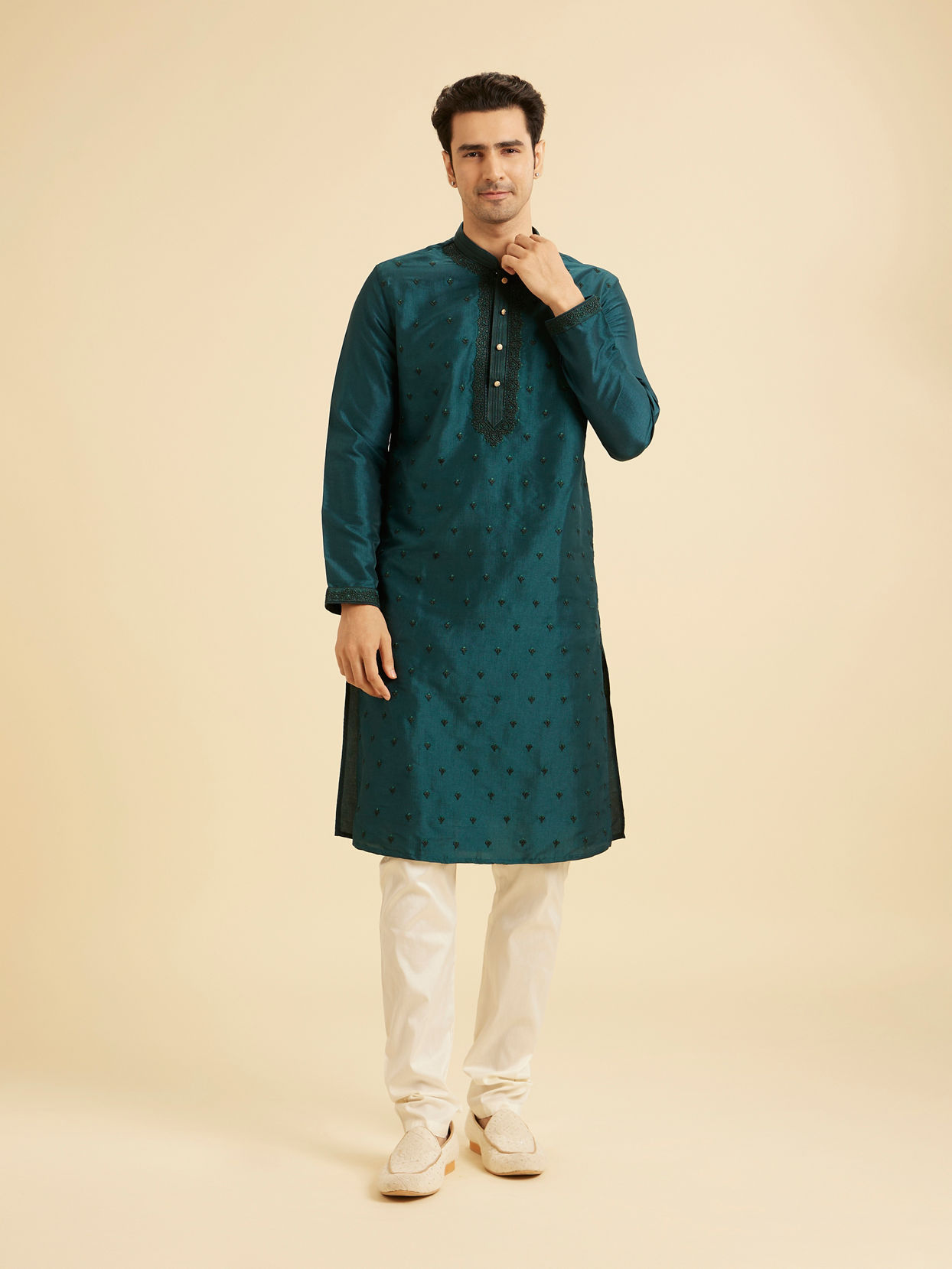 Manyavar Men Teal Green Elegant Kurta Pajama