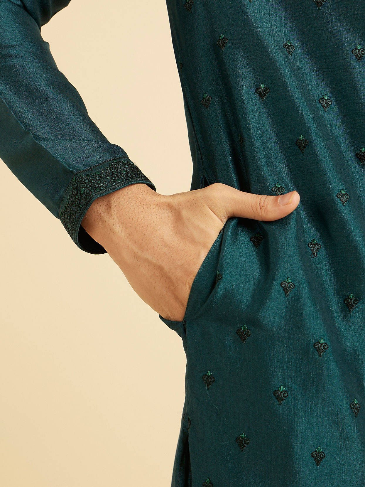 Manyavar Men Teal Green Elegant Kurta Pajama