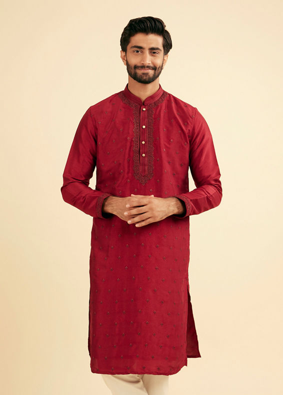 Manyavar Men Radiant Red Kurta Pajama