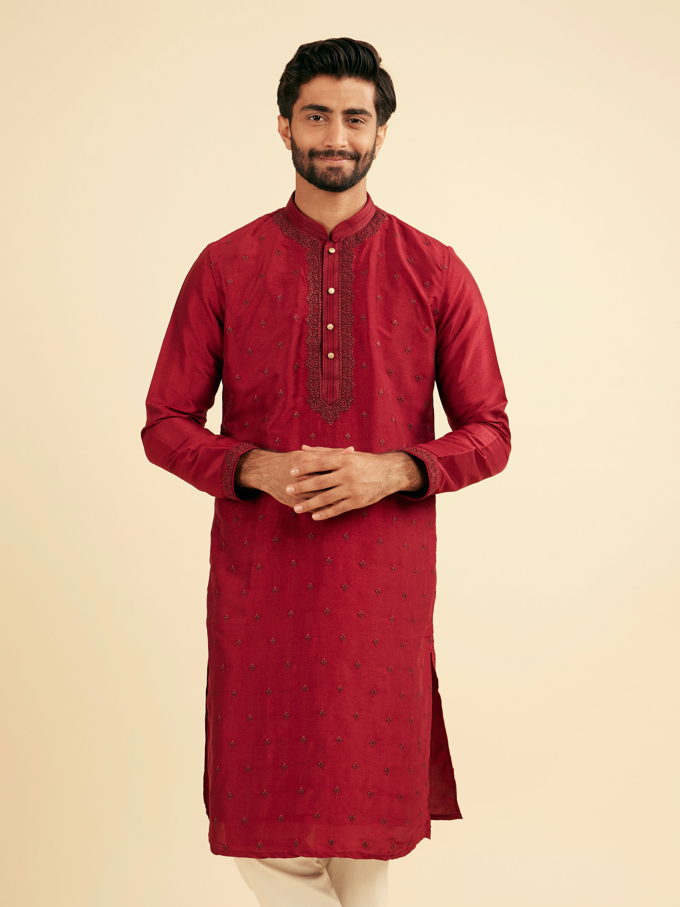 Manyavar Men Radiant Red Kurta Pajama